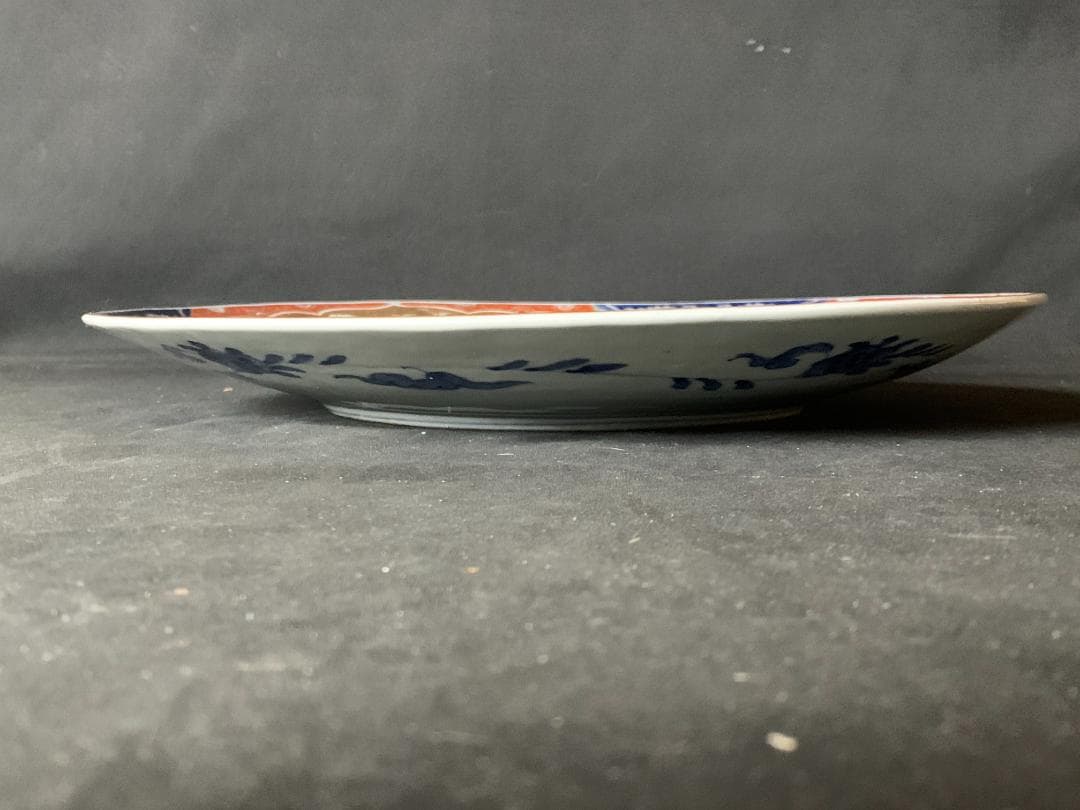 古伊万里 元禄伊万里 染錦 窓絵 富士に千鳥鶴松図 妖怪文 大飾皿 江戸中期 古伊万里元禄伊万里染錦窓絵富士に千鳥鶴松図妖怪文大飾皿江戸